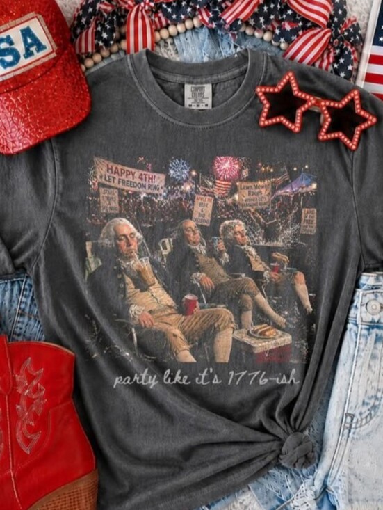 Comfort Colors Tops - Comfort Colors Vintage Black Tee with Patriotic 1776 Graphic